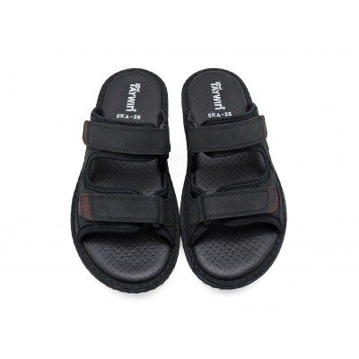 รองเท้าแตะ SKA-25 หนังนูบักออยล์ดำ-นูบักออยล์ตาล-ตาข่ายตาล